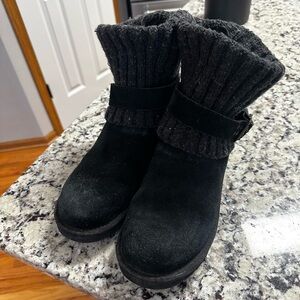 Ugg Black Suede Knit Cuff Ankle Boots